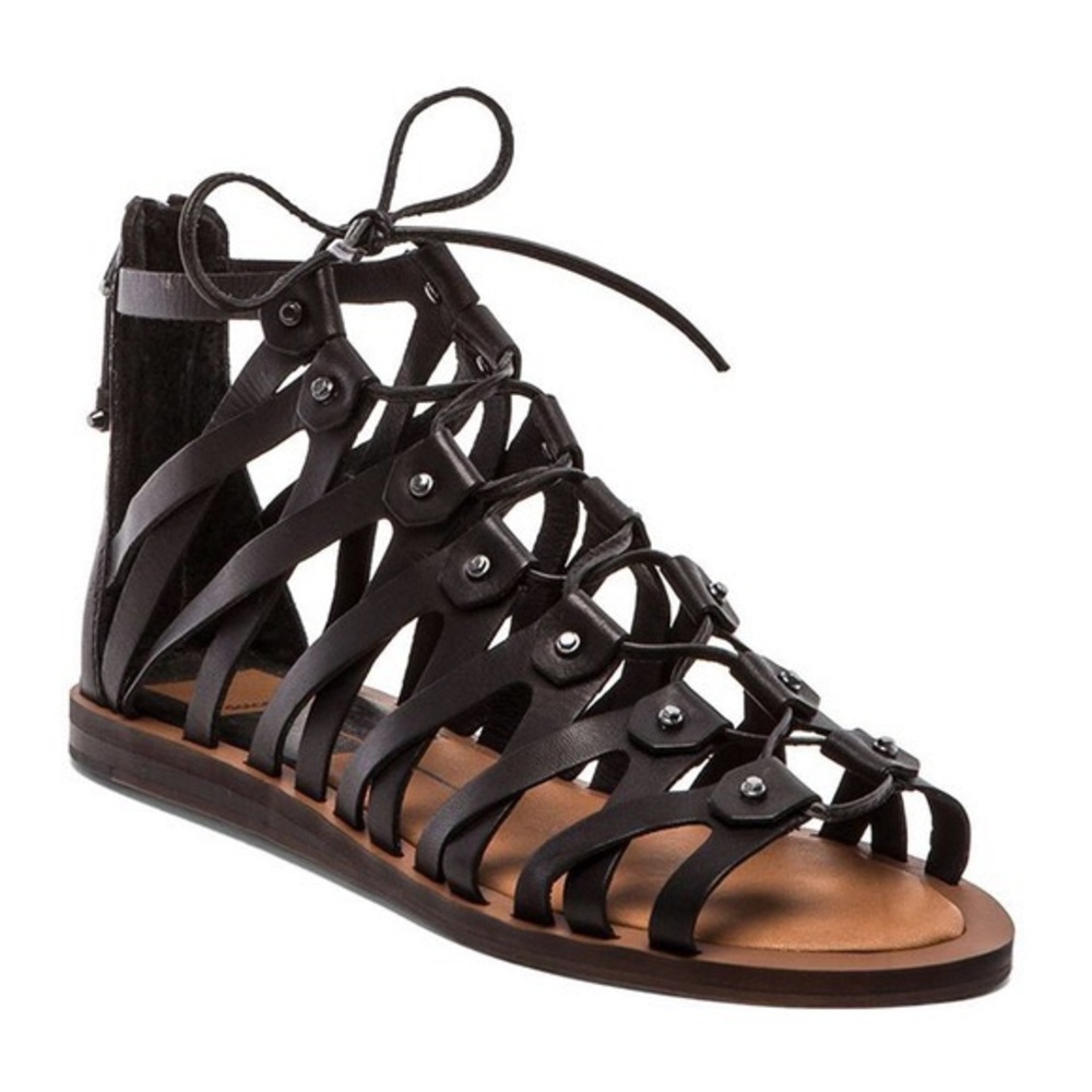 Dolce Vita | Black Lace Up Fray Gladiator Sandals